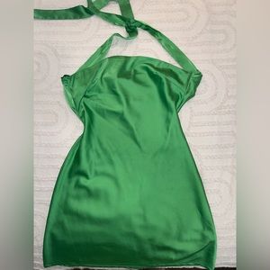 Green satin dress with tie back